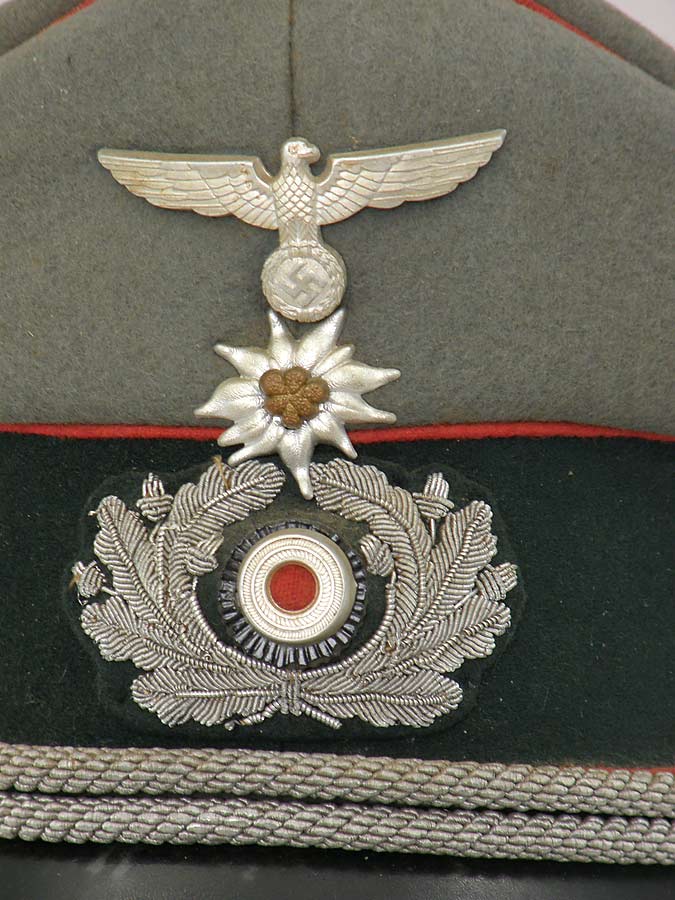Army artillery officer's visor hat with edelweiss