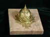 Imperial era brass spiked helmet (picklehaube) with Iron Cross desk ornament on marbel base